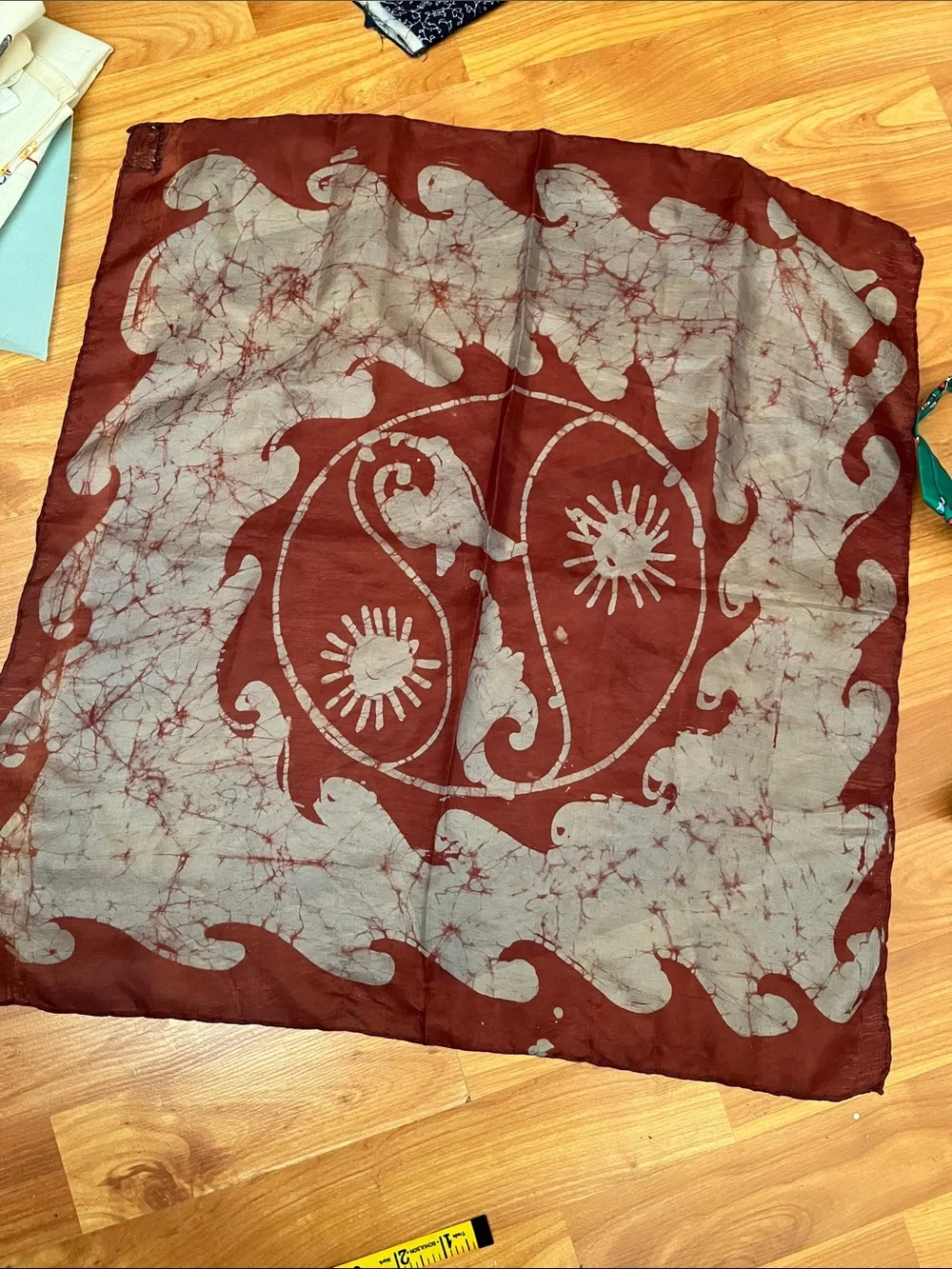 Red and Cream Yin Yang Silk Scarf